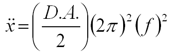 x double dot = (DA/2)(2pi)^2(f)^2